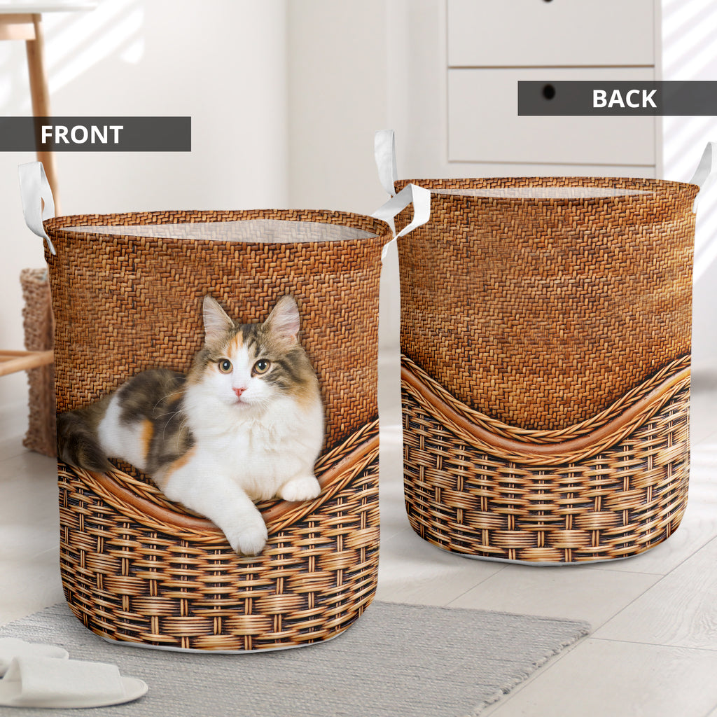 Calico Cat Rattan Texture Laundry Basket