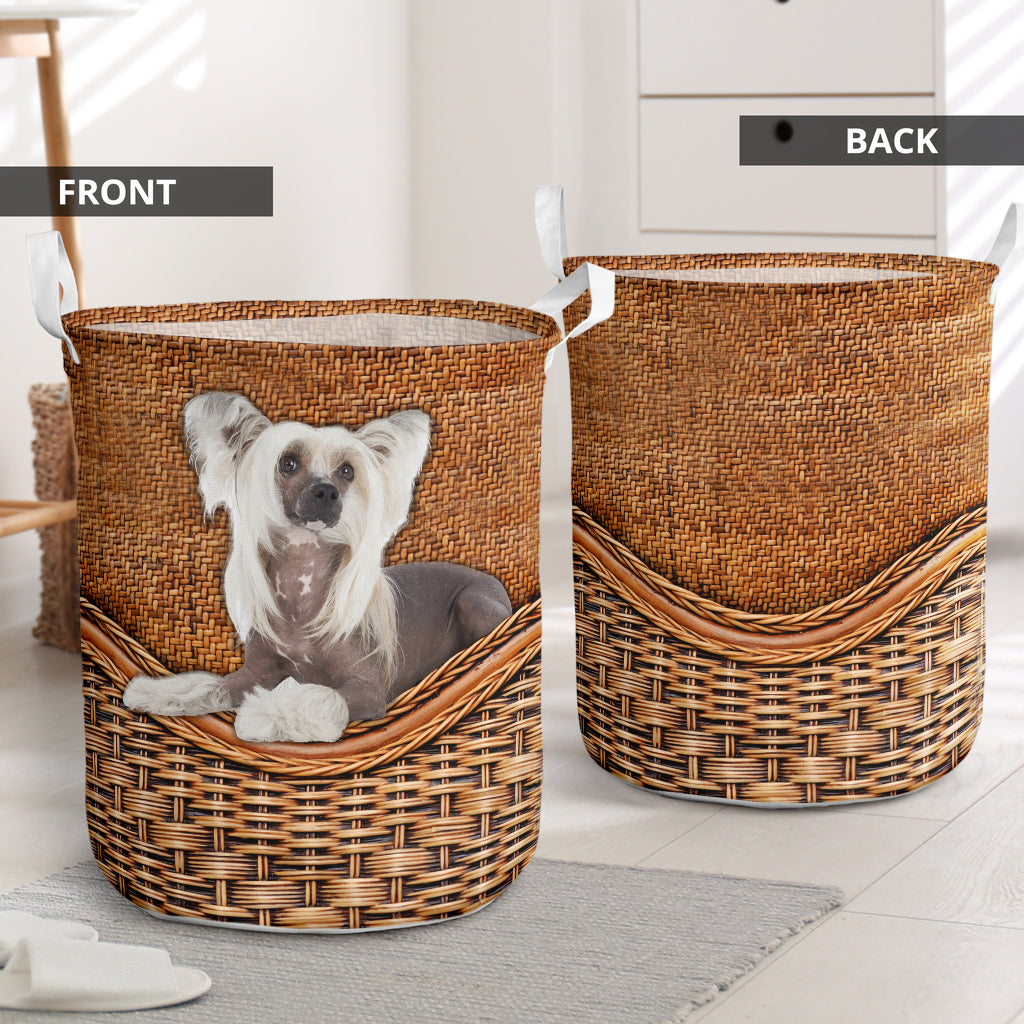 Chinese Crested Rattan Texture Laundry Basket