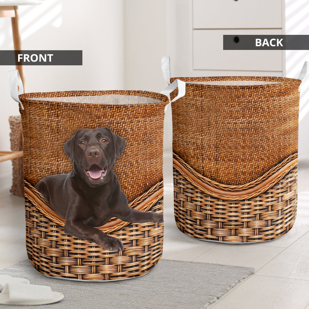 Chocolate Labrador Rattan Texture Laundry Basket