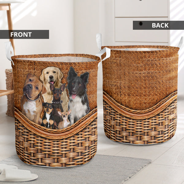 Dogs Rattan Texture Laundry Basket