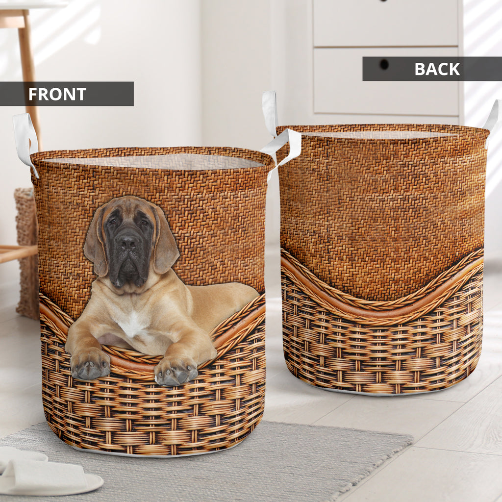 English Mastiff Rattan Texture Laundry Basket