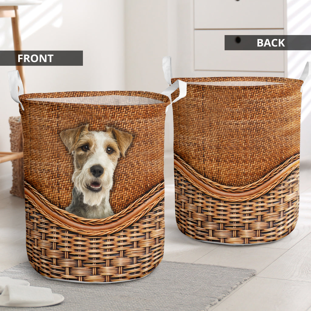 Fox Terrier Rattan Texture Laundry Basket