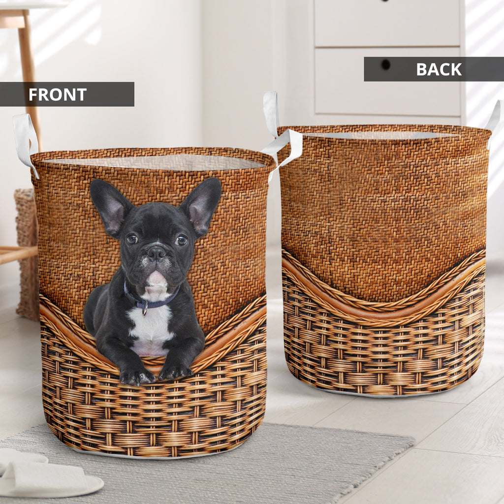 French Bulldog Rattan Texture Laundry Basket
