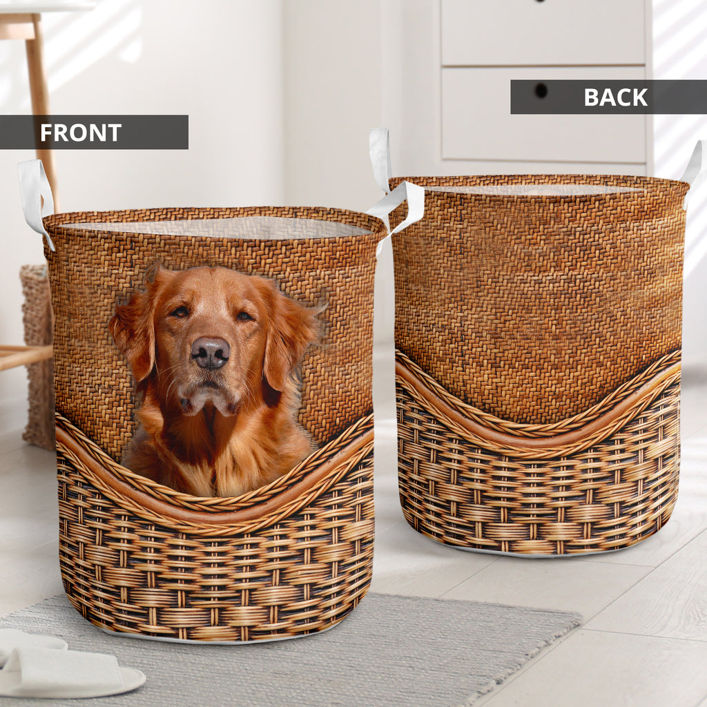 Golden Retriever Rattan Texture Laundry Basket