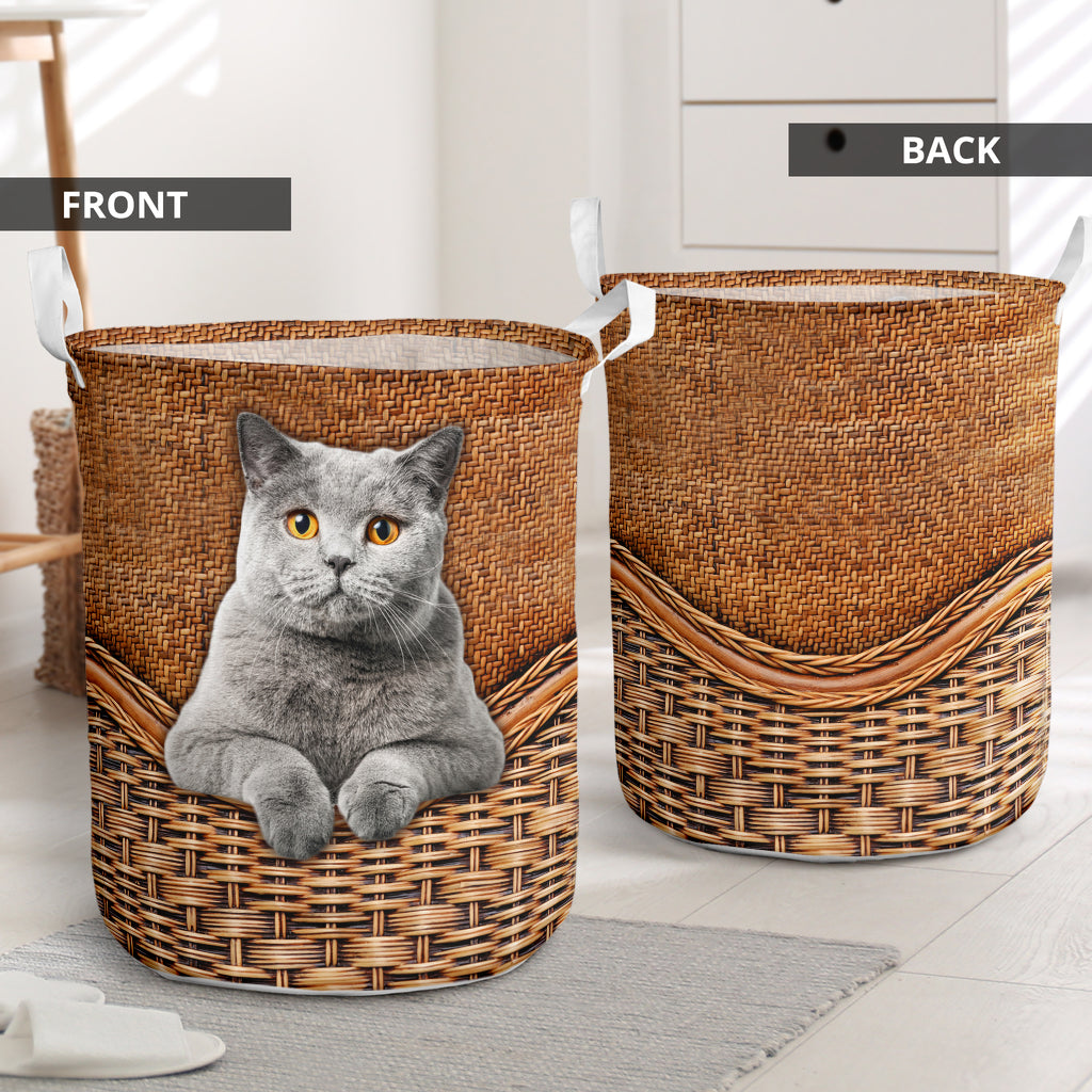 Gray Cat Rattan Texture Laundry Basket
