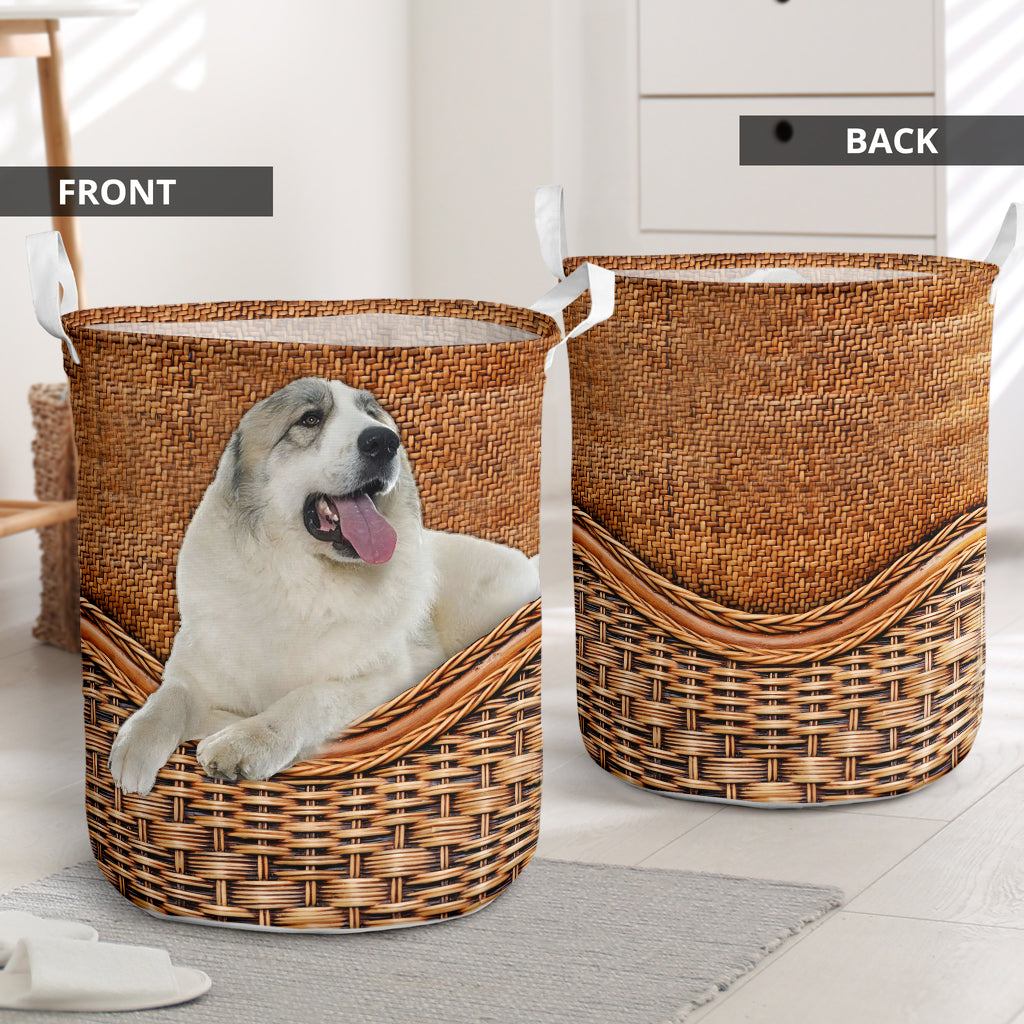 Great Pyrenees Rattan Texture Laundry Basket
