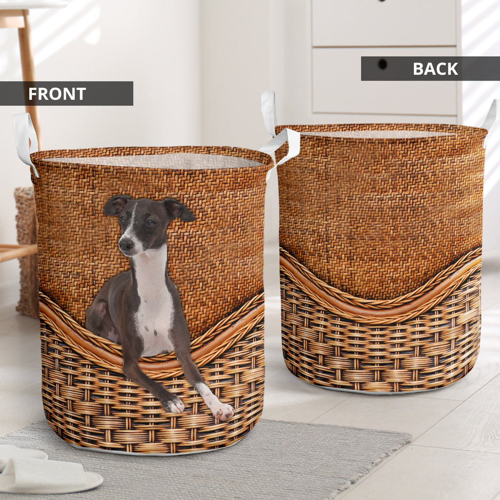 Italian Greyhound Rattan Texture Laundry Basket