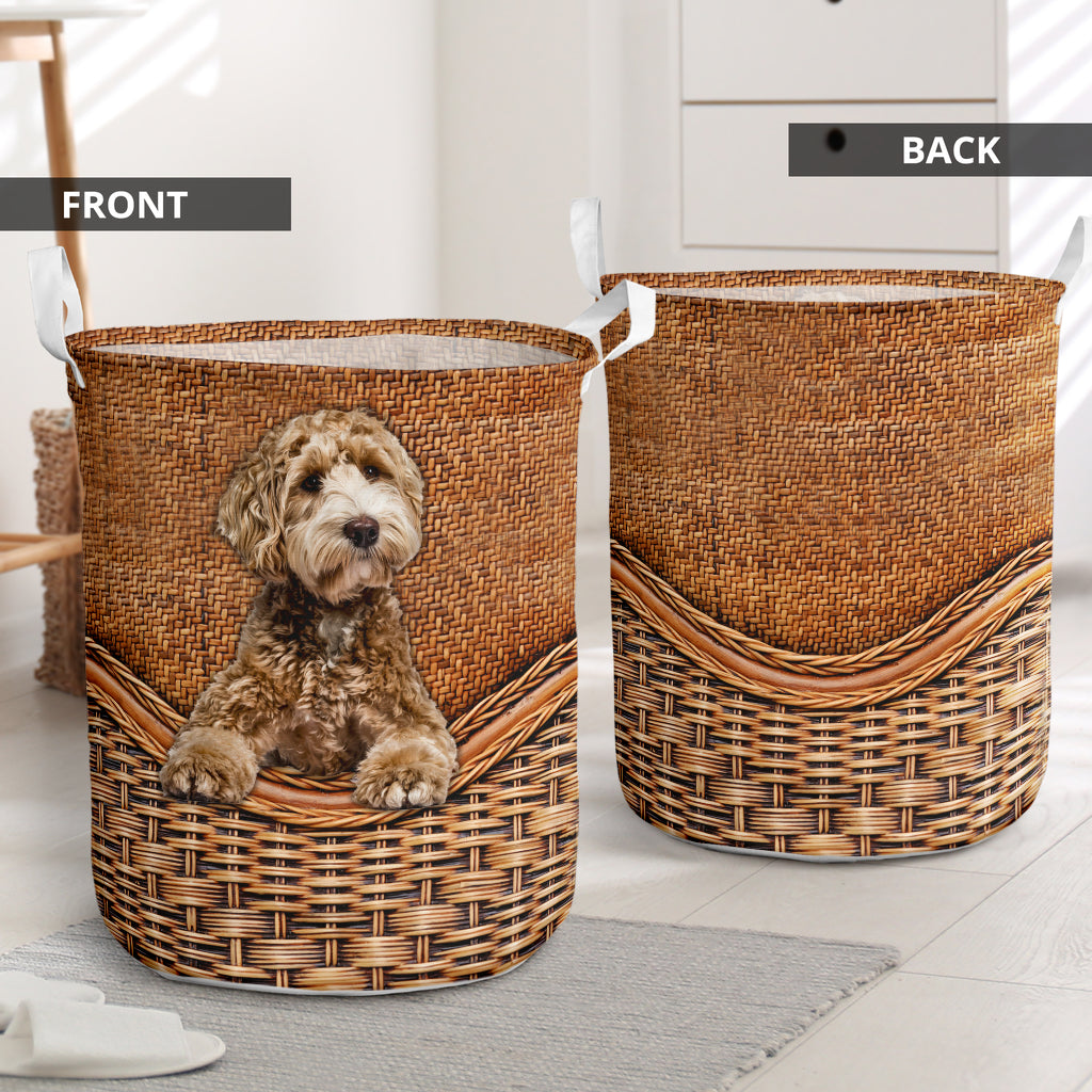 Labradoodle Rattan Texture Laundry Basket