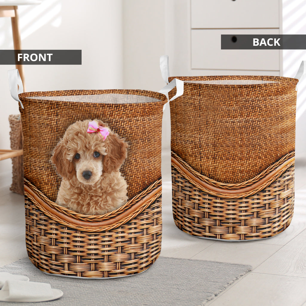 Miniature Poodle Schnauzer Rattan Texture Laundry Basket