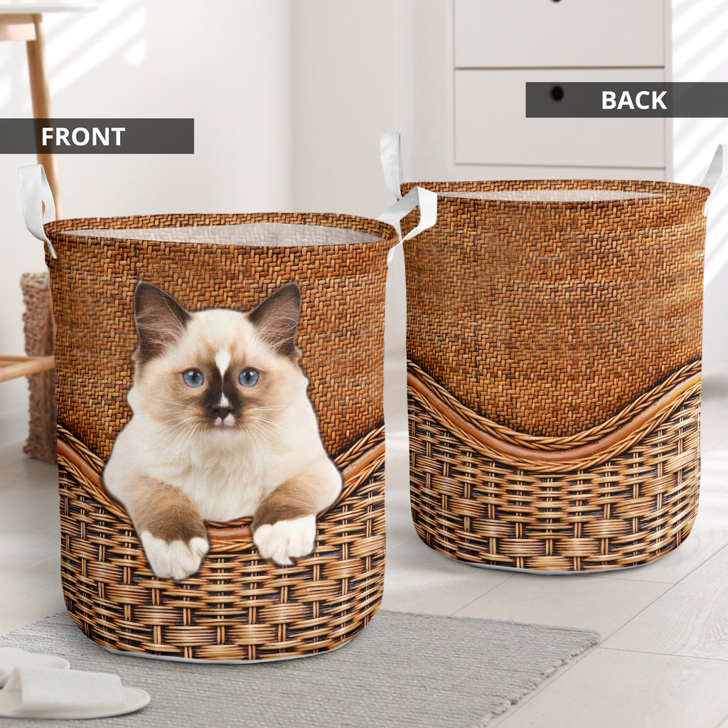 Ragdoll Cat Rattan Texture Laundry Basket