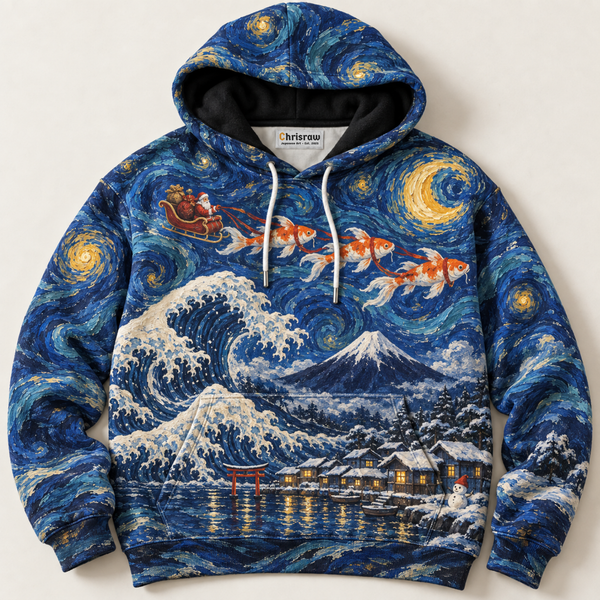 Chrisraw Hoshizora Hoodie — Starry Night Great Wave Koi Christmas All-Over Print