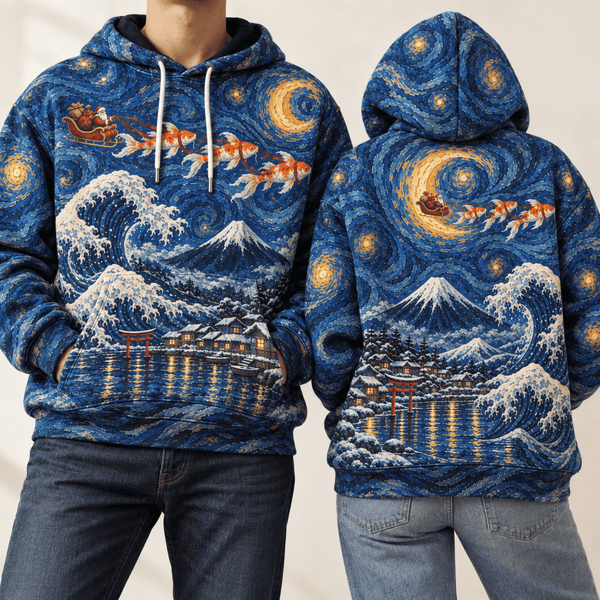 Chrisraw Hoshizora Hoodie — Starry Night Great Wave Koi Christmas All-Over Print