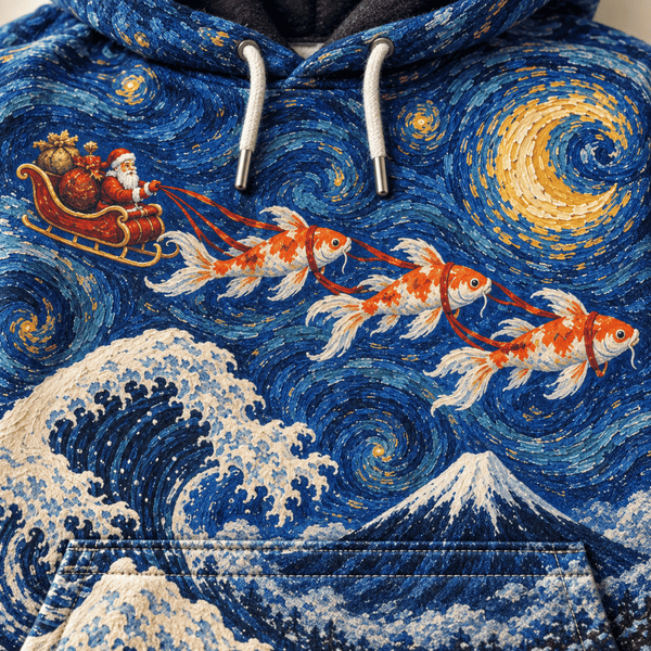 Chrisraw Hoshizora Hoodie — Starry Night Great Wave Koi Christmas All-Over Print