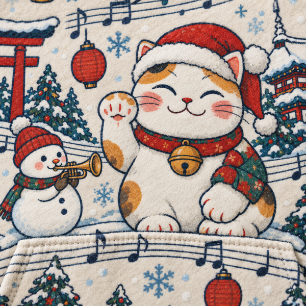 Chrisraw Kurisumasu Hoodie — Japanese Christmas Lucky Cat Snow Monkey All-Over Print