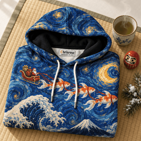 Chrisraw Hoshizora Hoodie — Starry Night Great Wave Koi Christmas All-Over Print