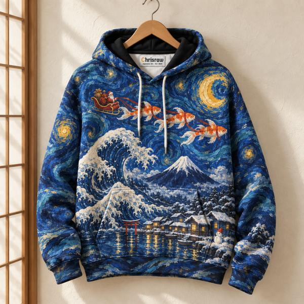 Chrisraw Hoshizora Hoodie — Starry Night Great Wave Koi Christmas All-Over Print