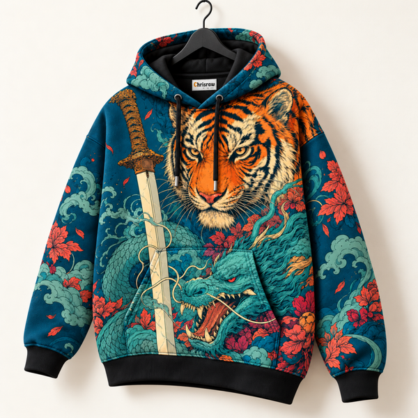 Chrisraw Toraryu Hoodie — Tiger Dragon Katana Print