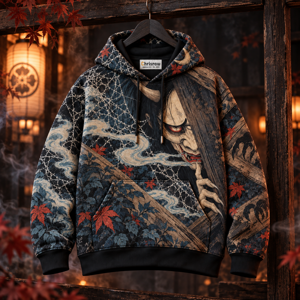 Chrisraw Attic Oni Hoodie — Japanese Yokai Oni Horror Ukiyo-e All-Over Print