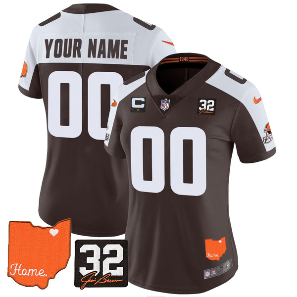 Cleveland Browns 2025 Jim Brown Memorial & Home Patch Vapor Limited Custom Jersey - All Stitched