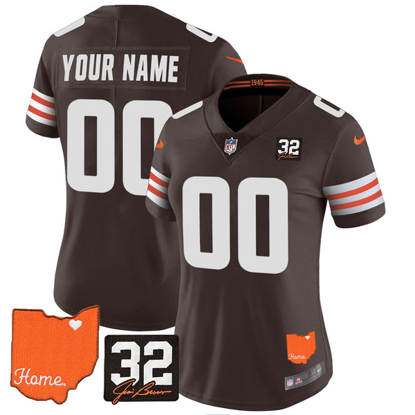Cleveland Browns 2025 Jim Brown Memorial & Home Patch Vapor Limited Custom Jersey - All Stitched