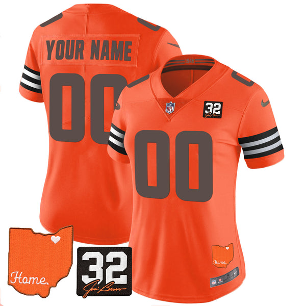 Cleveland Browns 2025 Jim Brown Memorial & Home Patch Vapor Limited Custom Jersey - All Stitched