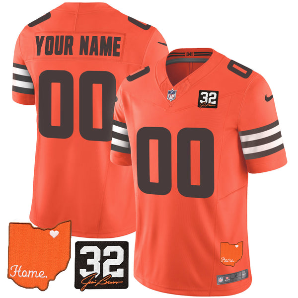 Cleveland Browns 2025 Jim Brown Memorial & Home Patch Vapor Limited Custom Jersey - All Stitched