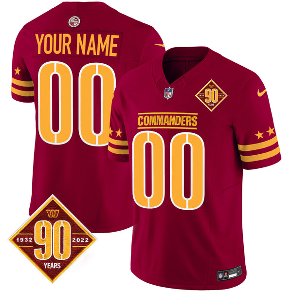 Washington Commanders 90th Anniversary Patch Vapor Limited Custom Jersey - All Stitched