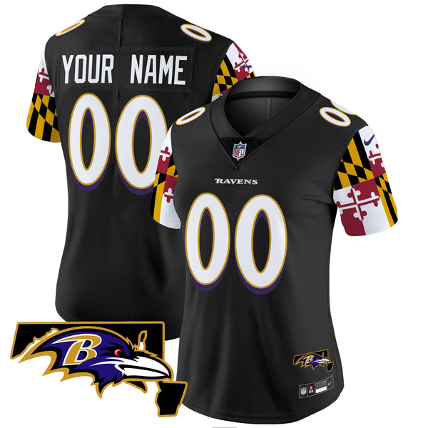 Ravens Maryland Flag Vapor Limited Custom Jersey V2 - All Stitched