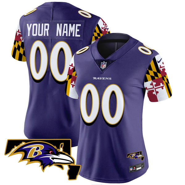 Ravens Maryland Flag Vapor Limited Custom Jersey V2 - All Stitched