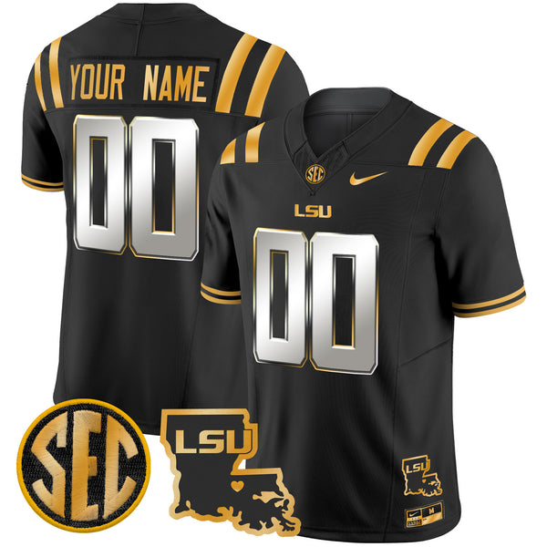 LSU Tigers 2025 Louisiana Patch Gold Vapor Limited Custom Jersey - All Stitched