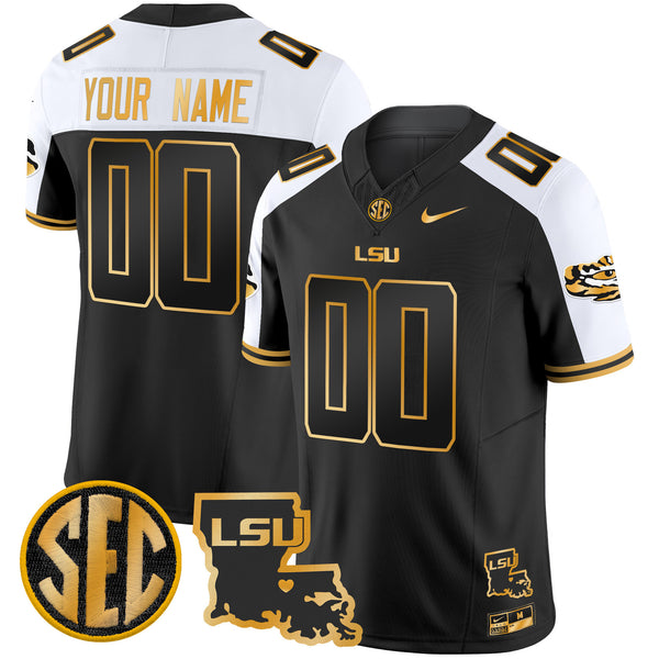 LSU Tigers 2025 Louisiana Patch Gold Vapor Limited Custom Jersey - All Stitched