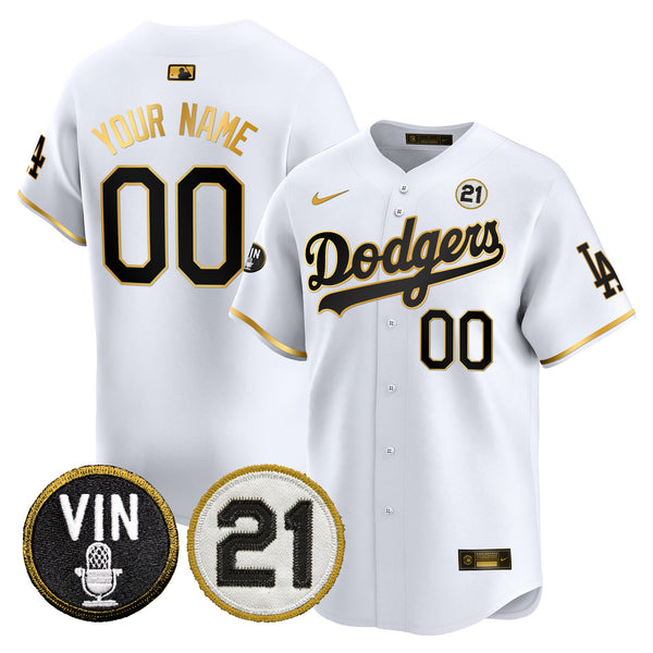 Dodgers Vin & Roberto Patch Gold Trim Vapor Premier Limited Custom Jersey - All Stitched