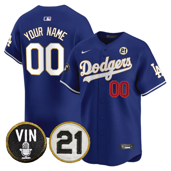Dodgers Vin & Roberto Patch Gold Trim Vapor Premier Limited Custom Jersey - All Stitched