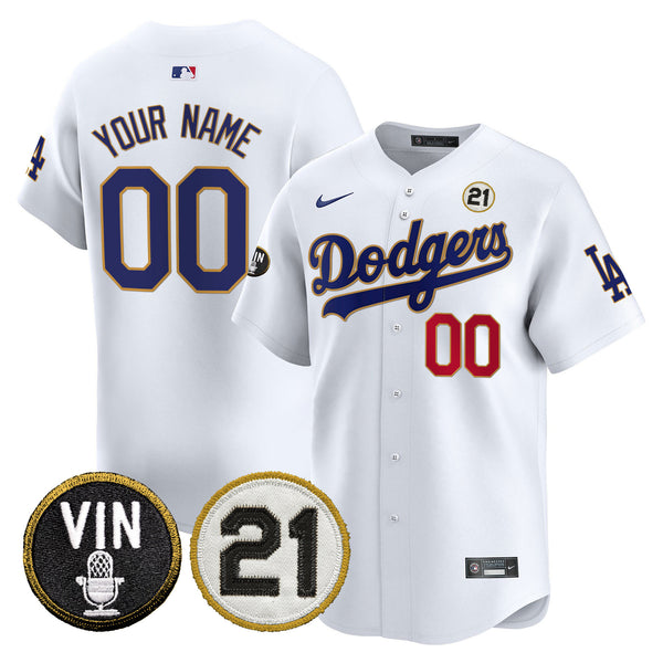 Dodgers Vin & Roberto Patch Gold Trim Vapor Premier Limited Custom Jersey - All Stitched