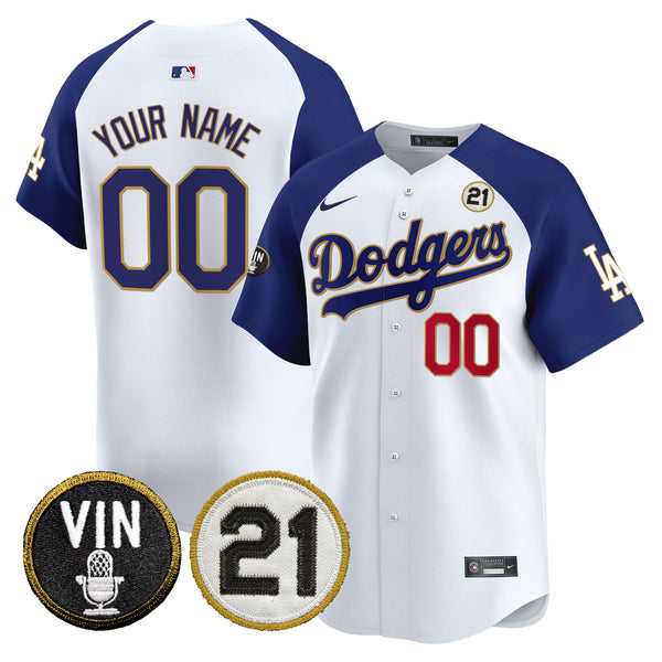 Dodgers Vin & Roberto Patch Gold Trim Vapor Premier Limited Custom Jersey - All Stitched