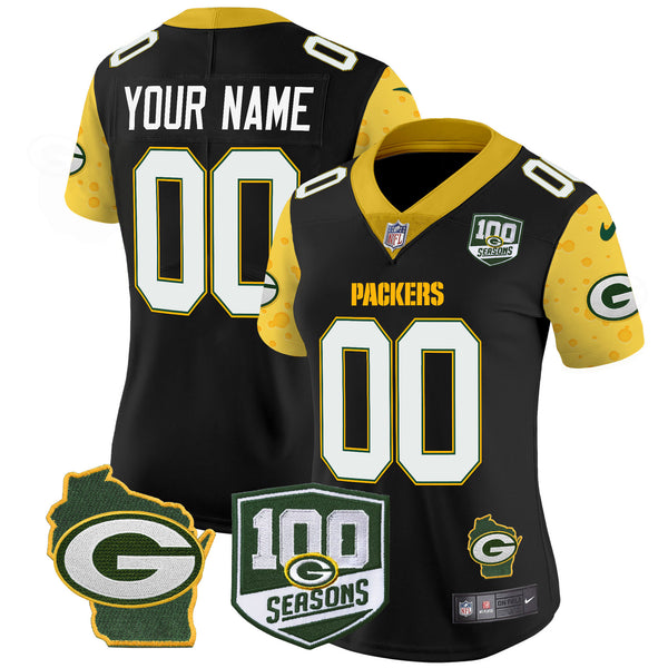 Packers 100th Season & Home Patch Cheese Vapor Limited Custom Jersey – All Stitched