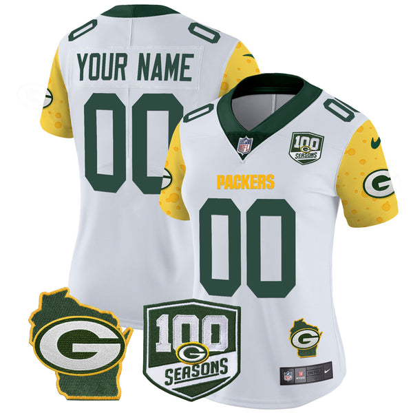 Packers 100th Season & Home Patch Cheese Vapor Limited Custom Jersey – All Stitched