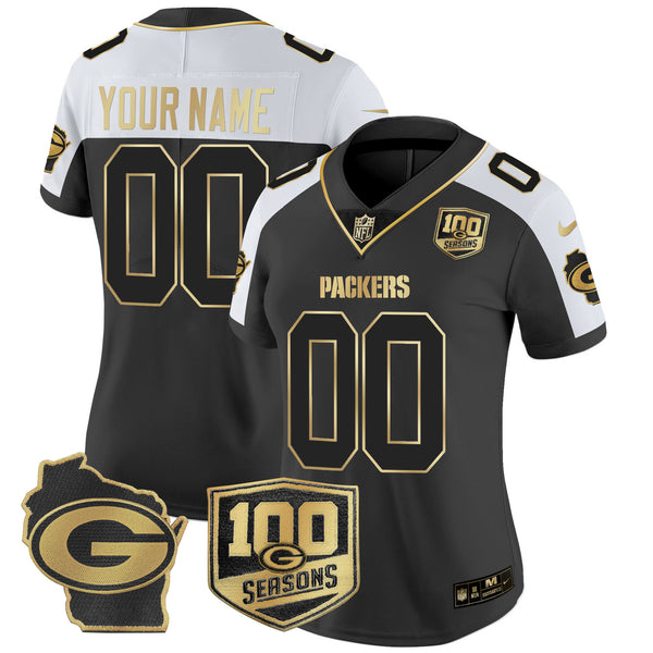 Packers 100th Season & Home Patch Gold Vapor Limited Custom Jersey – All Stitched