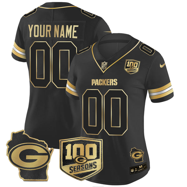 Packers 100th Season & Home Patch Gold Vapor Limited Custom Jersey – All Stitched