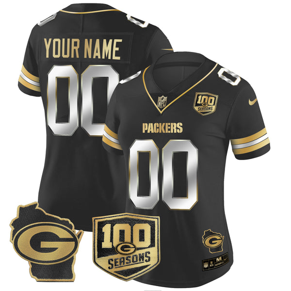 Packers 100th Season & Home Patch Gold Vapor Limited Custom Jersey – All Stitched