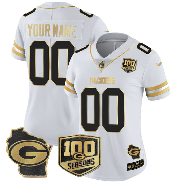 Packers 100th Season & Home Patch Gold Vapor Limited Custom Jersey – All Stitched