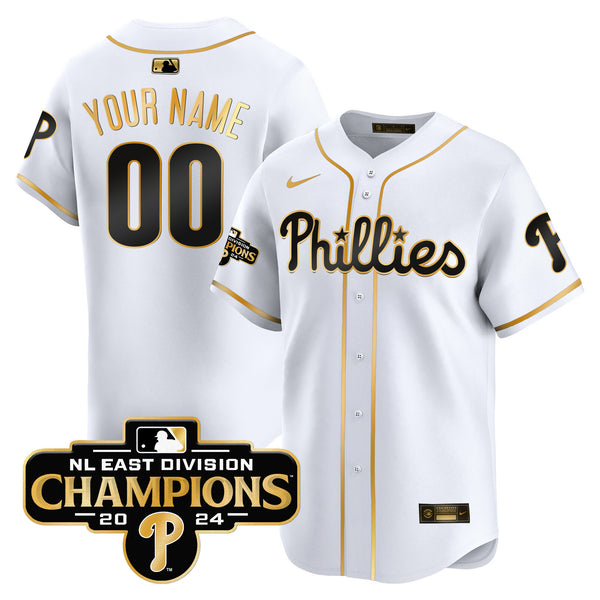 Phillies 2024 NL East Division Champions Gold Vapor Premier Limited Custom Jersey - All Stitched