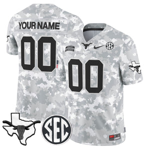 Texas Longhorns 2024 Salute to Service Vapor Limited Custom Jersey - Arctic Camo - All Stitched