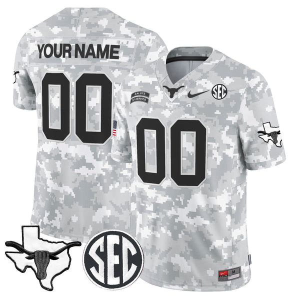 Texas Longhorns 2024 Salute to Service Vapor Limited Custom Jersey - Arctic Camo - All Stitched