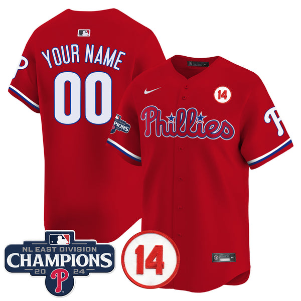 Phillies 2024 NL East Division Champions & Pete Rose Patch Vapor Premier Limited Custom Jersey - All Stitched