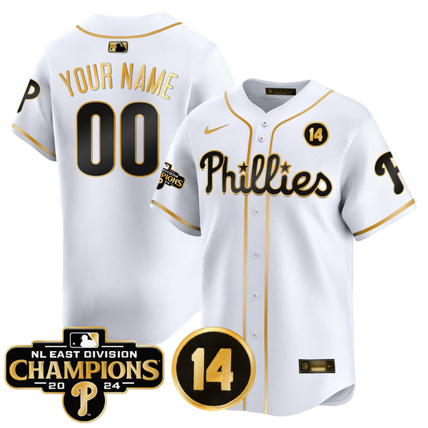 Phillies 2024 NL East Division Champions & Pete Rose Patch Vapor Premier Limited Custom Jersey - All Stitched