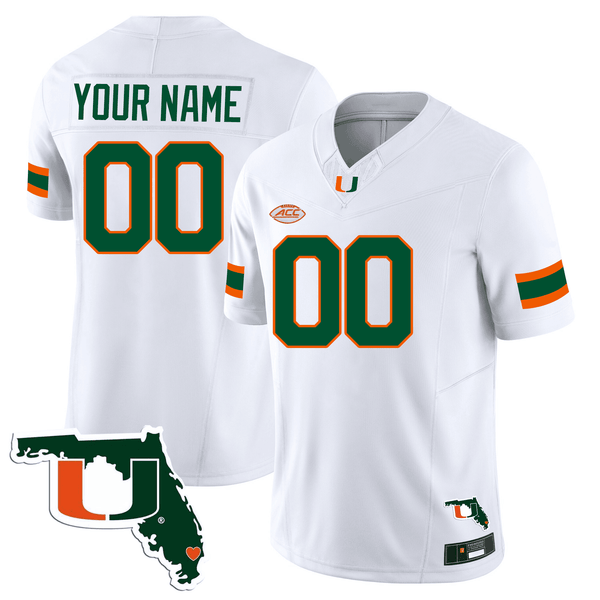 Miami Hurricanes Florida Map Patch Vapor Premier Limited Custom Jersey - All Stitched