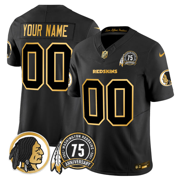 Washington Redskins 75th Patch Throwback Gold Vapor Limited Custom Jersey - All Stitched
