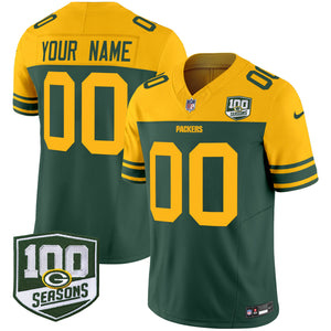 Green Bay Packers Throwback 100th Season Patch Vapor Limited Custom Jersey - All Stitched