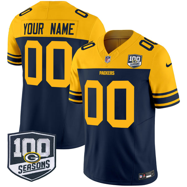 Green Bay Packers Throwback 100th Season Patch Vapor Limited Custom Jersey - All Stitched